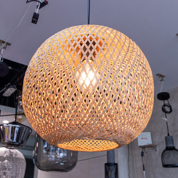 Bamboo Wicker Rattan Ball Globe Sphere Pendant Light - Image 4