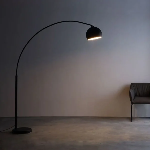 overhead Floor lamp with long bent stand black