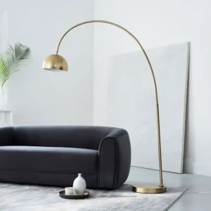 overhead Floor lamp with long bent stand gold
