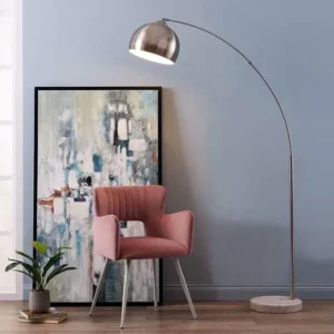 overhead Floor lamp with long bent stand, silver