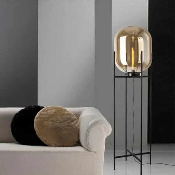 glass floor lamp side of the couch