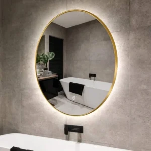 round led mirror with gold outline and back light