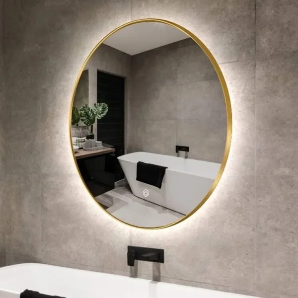 round led mirror with gold outline and back light