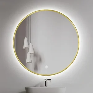 round led mirror with gold outline and back light