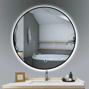 round led mirror with black outline and back light