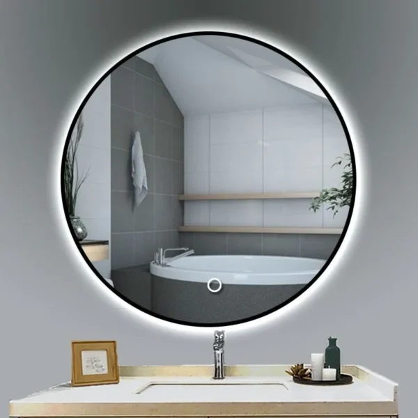 round led mirror with black outline and back light
